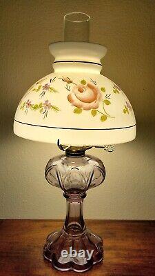 Antique Gone With The Wind Lamp Electrified Purple Font Oil Lamp Painted Shade