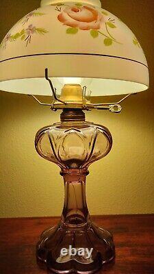 Antique Gone With The Wind Lamp Electrified Purple Font Oil Lamp Painted Shade
