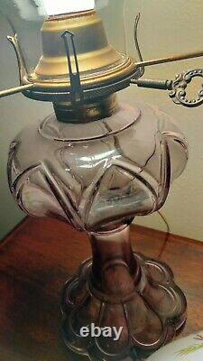 Antique Gone With The Wind Lamp Electrified Purple Font Oil Lamp Painted Shade