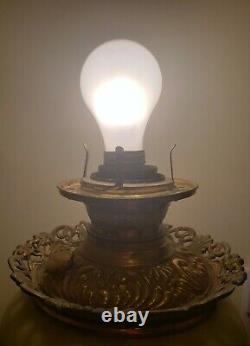 Antique Gone With The Wind Oil Kerosene 25 Lamp Rose Green Electrified Complete