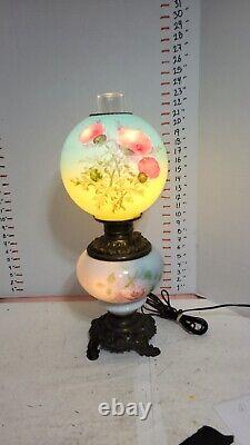 Antique Gone With The Wind Oil Lamp Brass PAINTED Original Cond