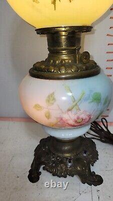 Antique Gone With The Wind Oil Lamp Brass PAINTED Original Cond