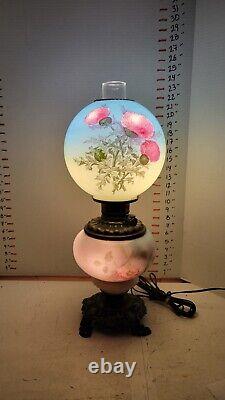 Antique Gone With The Wind Oil Lamp Brass PAINTED Original Cond