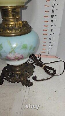 Antique Gone With The Wind Oil Lamp Brass PAINTED Original Cond