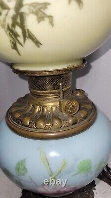 Antique Gone With The Wind Oil Lamp Brass PAINTED Original Cond