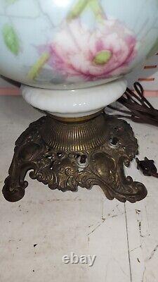 Antique Gone With The Wind Oil Lamp Brass PAINTED Original Cond