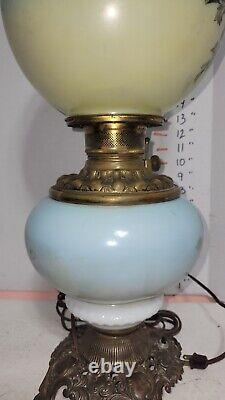 Antique Gone With The Wind Oil Lamp Brass PAINTED Original Cond