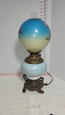 Antique Gone With The Wind Oil Lamp Brass PAINTED Original Cond