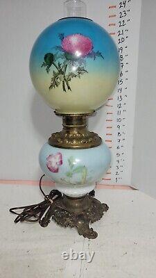 Antique Gone With The Wind Oil Lamp Brass PAINTED Original Cond