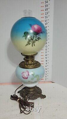 Antique Gone With The Wind Oil Lamp Brass PAINTED Original Cond