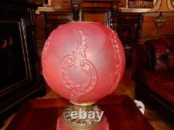 Antique Gone With The Wind Ruby Red Embossed Kerosene Lamp Still In Oil