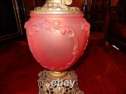 Antique Gone With The Wind Ruby Red Embossed Kerosene Lamp Still In Oil
