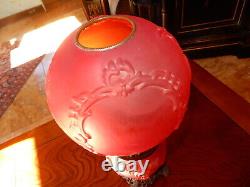 Antique Gone With The Wind Ruby Red Embossed Kerosene Lamp Still In Oil