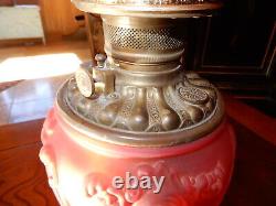 Antique Gone With The Wind Ruby Red Embossed Kerosene Lamp Still In Oil