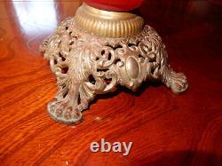 Antique Gone With The Wind Ruby Red Embossed Kerosene Lamp Still In Oil