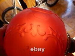 Antique Gone With The Wind Ruby Red Embossed Kerosene Lamp Still In Oil