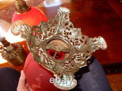 Antique Gone With The Wind Ruby Red Embossed Kerosene Lamp Still In Oil