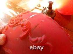 Antique Gone With The Wind Ruby Red Embossed Kerosene Lamp Still In Oil