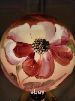 Antique Gone With The Wind electrified oil parlor lamp hand painted glo red pink
