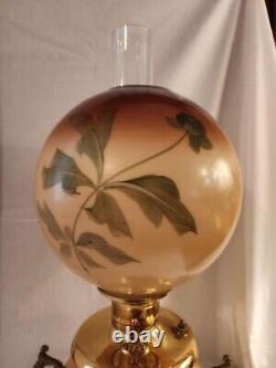 Antique Gone With The Wind electrified oil parlor lamp hand painted glo red pink