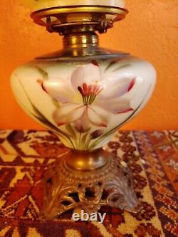 Antique Gone With the Wind Oil Lamp Light Victorian Hand Painted Purple / red