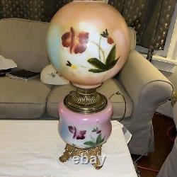 Antique Gone with The Wind Parlor Lamp GWTW Oil Lamp Flowers