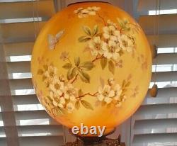 Antique Gone with the Wind Converted Oil Lamp Floral Painted Globe / Brass base