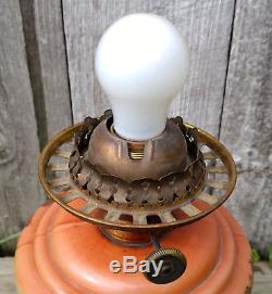 Antique Gone with the Wind Electrified Oil Table Lamp with Asian Pagoda Scene