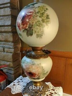 Antique Gone with the Wind Oil Lamp with ROSES- 10 Shade, 22 Tall