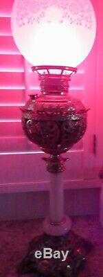 Antique Gone with the Wind Oil PARLOR Lamp Alabastor etched ball glass 28 tall
