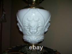 Antique Gone with the Wind Satin Glass Cherub Face Electrified Parlor Oil Lamp