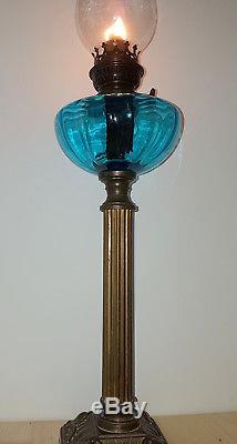 Antique Gorgeous Blue Oil Lamp