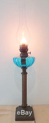 Antique Gorgeous Blue Oil Lamp