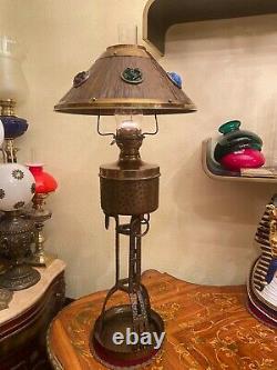 Antique Gorgeous German Handmade Iron Brass Copper Kerosene Oil Floor Lamp