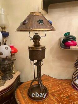 Antique Gorgeous German Handmade Iron Brass Copper Kerosene Oil Floor Lamp