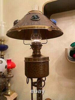 Antique Gorgeous German Handmade Iron Brass Copper Kerosene Oil Floor Lamp