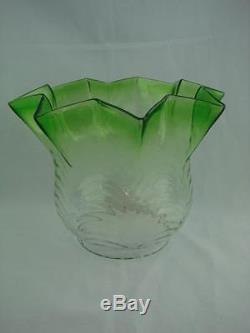 Antique Graduated Green Moulded Glass Fluted Tulip Oil Lamp Shade 4 Fitter