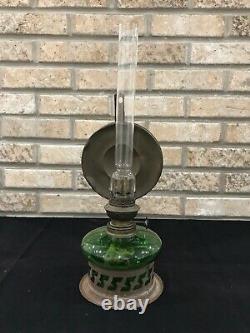 Antique Green German Kosmos Brenner Oil Lamp Rare L. Hansen Somark Krystal Shade