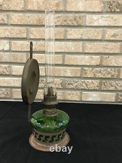 Antique Green German Kosmos Brenner Oil Lamp Rare L. Hansen Somark Krystal Shade
