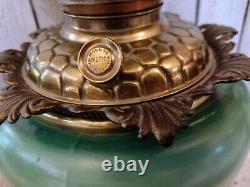 Antique Green Yellow Pink GWTW Gone with the Wind Floral Glass Oil Table Lamp