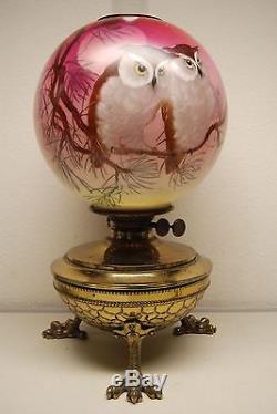 Antique Gwtw Gone With The Wind Kerosene Brass Bronze Whimsical Oil Owl Lamp