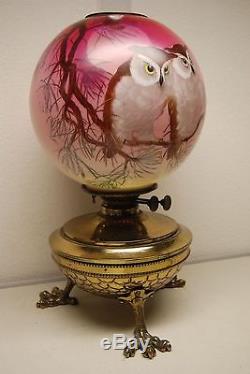 Antique Gwtw Gone With The Wind Kerosene Brass Bronze Whimsical Oil Owl Lamp