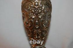 Antique Gwtw Ornate Faces Blue Satin Quilted Beaded Ball Shade Banquet Oil Lamp
