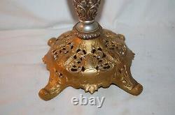 Antique Gwtw Ornate Faces Blue Satin Quilted Beaded Ball Shade Banquet Oil Lamp