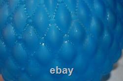 Antique Gwtw Ornate Faces Blue Satin Quilted Beaded Ball Shade Banquet Oil Lamp