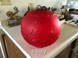 Antique Gwtw Red Satin Glass Art Nouveau Chrysanthemum Kerosene Oil Lamp Shade