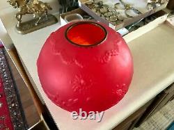 Antique Gwtw Red Satin Glass Art Nouveau Chrysanthemum Kerosene Oil Lamp Shade