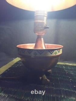 Antique HANDMADE COPPER ELECTRIFIED OIL LAMPS WITH HAMMERED COPPER SHADES