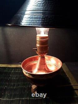 Antique HANDMADE COPPER ELECTRIFIED OIL LAMPS WITH HAMMERED COPPER SHADES