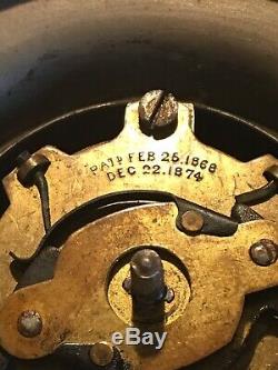Antique HITCHCOCK Clockwork Mechanical Kerosene Oil Lamp 1880 unpolished runs